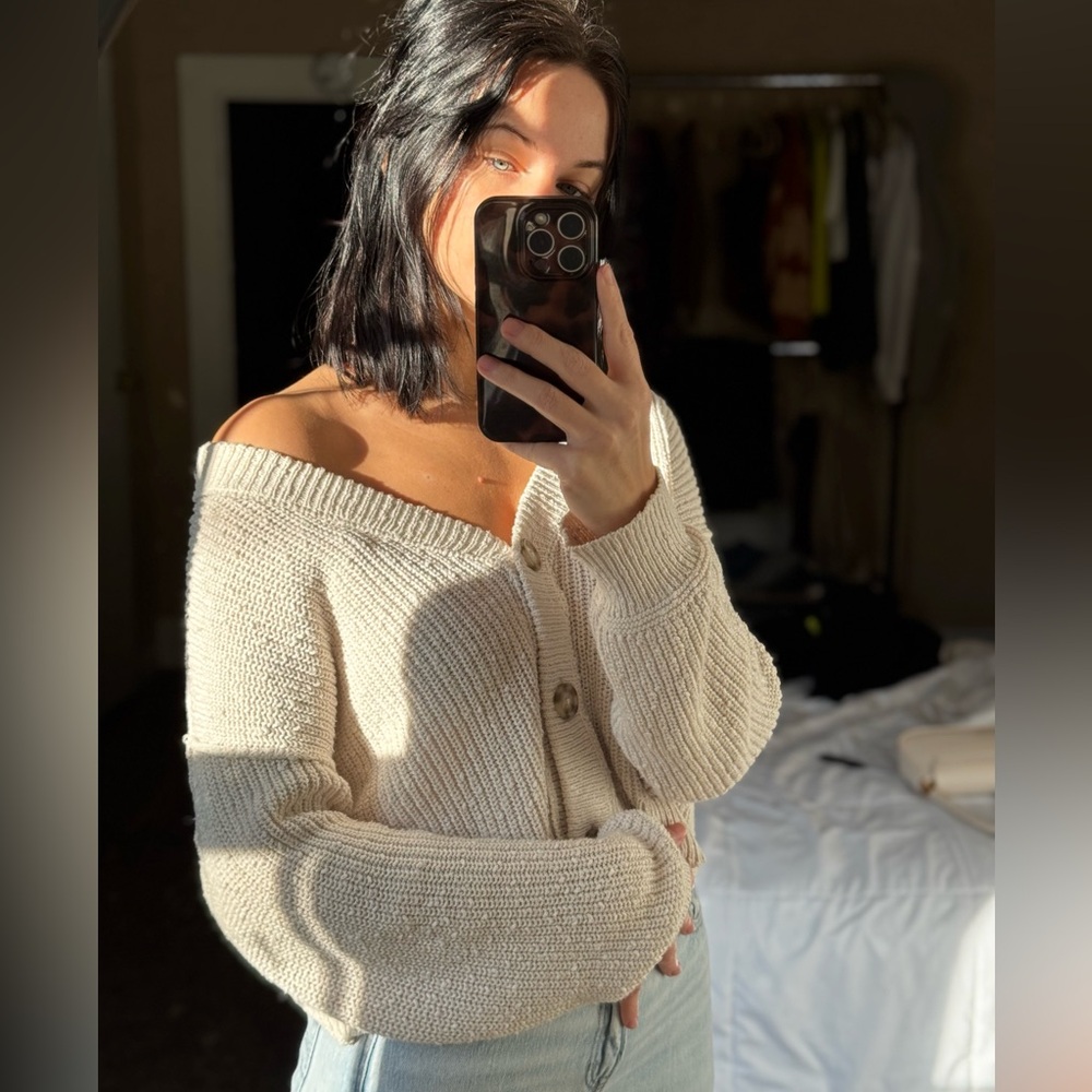 American Eagle Outfitters Off-Shoulder Cream Sweater